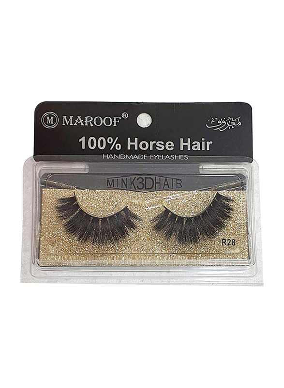 Maroof Mink 3D Hair Handmade Eyelashes, R28 Black, Black
